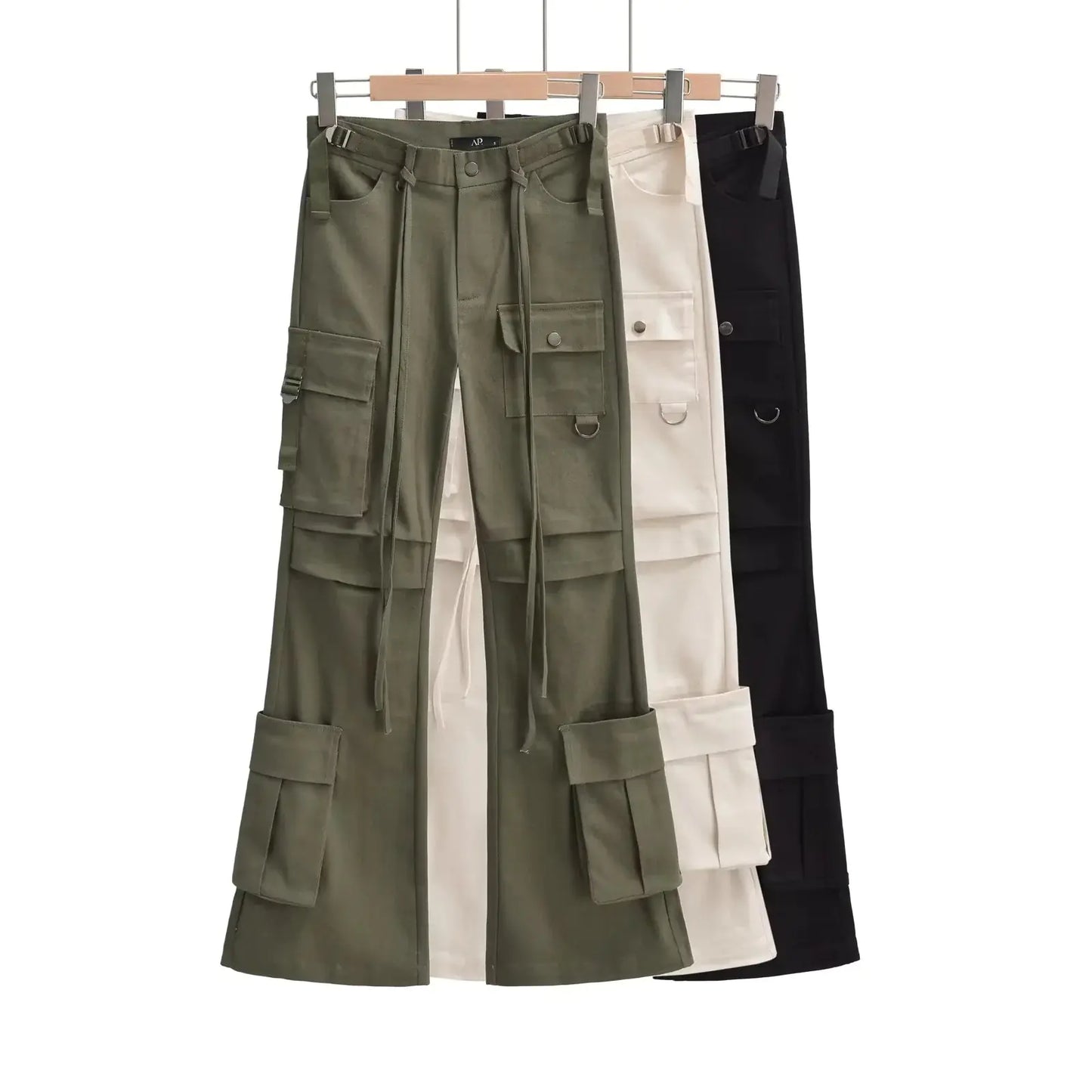 Vintage Style Multi-Pocket Flare Pants for Women