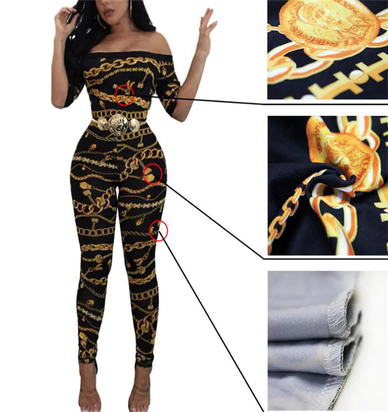 Spring Summer Sexy Jumpsuits with Chain Print S-XL