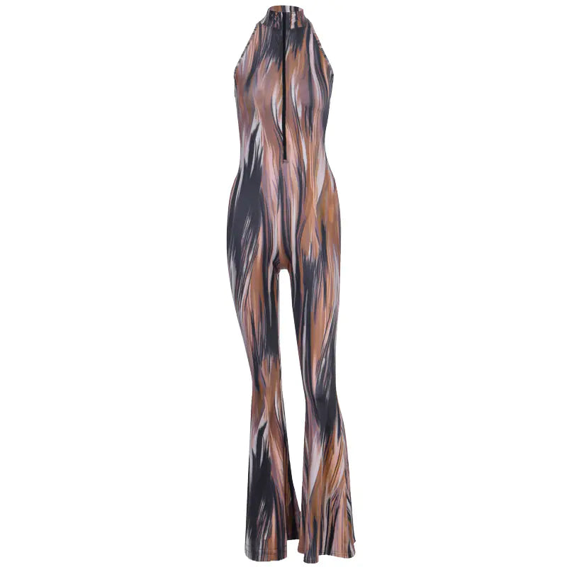 Fashionable Printed Jumpsuit with Halter Neck