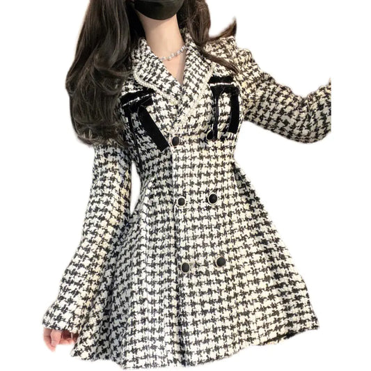 Sweet Plaid Long-Sleeved Dress for Autumn and Winter