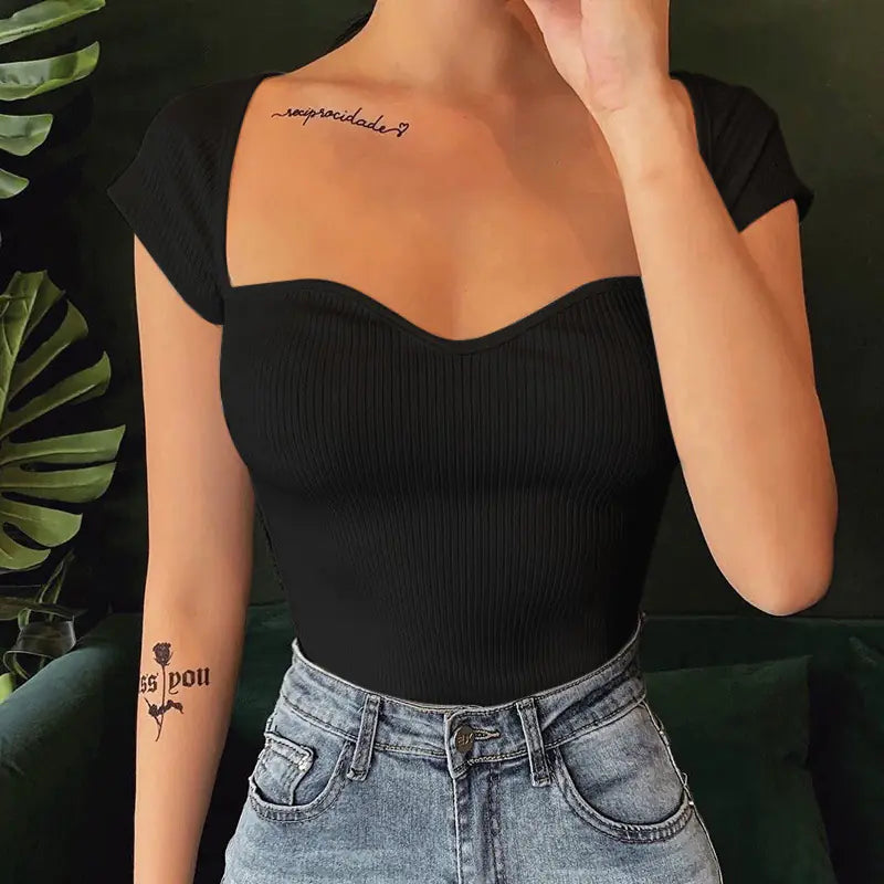 2020 Women's Slim Fit Solid Color T-Shirt with Y-Neck