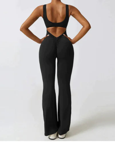 Sleeveless Flare Jumpsuit - Fitted Yoga Bodysuit (One)