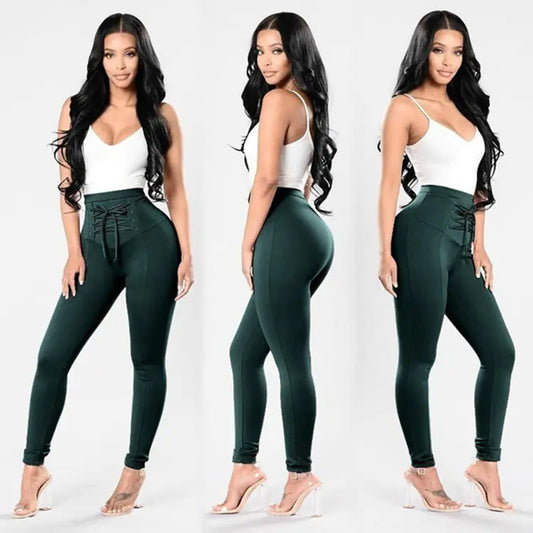 Plus Size Cotton Lace-up Pencil Pants for Women