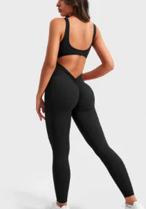 Sleeveless Flare Jumpsuit - Fitted Yoga Bodysuit (One)