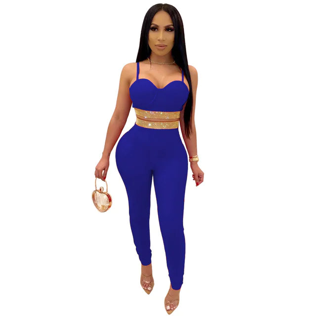 Women's Sexy Off-Shoulder Rhinestone Jumpsuit