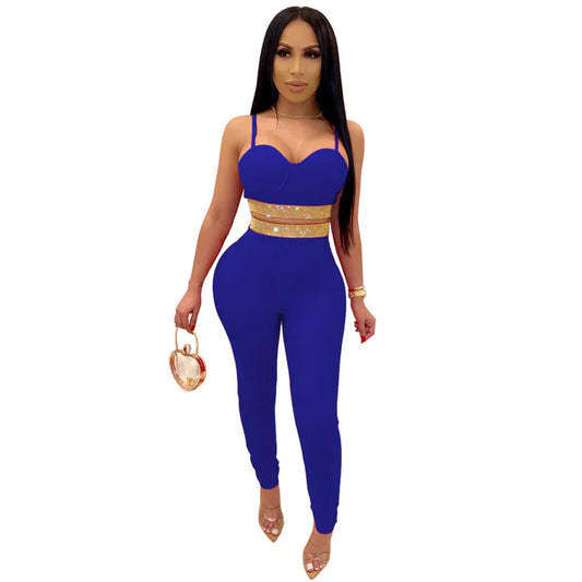 Women's Sexy Off-Shoulder Rhinestone Jumpsuit