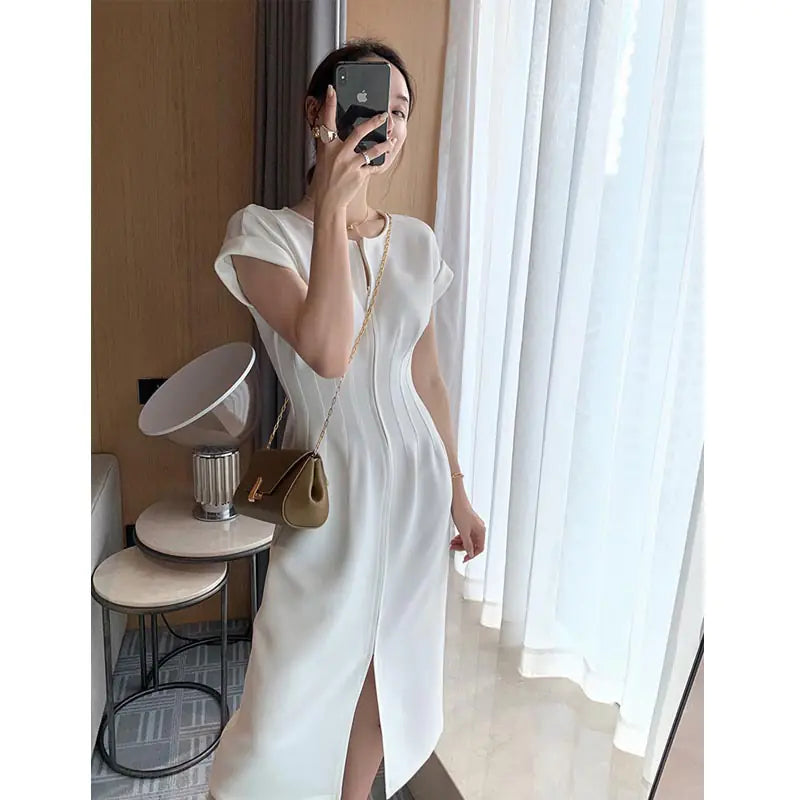 Sculptural White Tea Dress - Elegant Long Summer Dress
