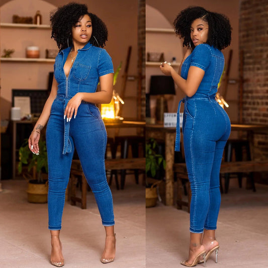 Fashionable Washed Sleeveless Denim Jumpsuit