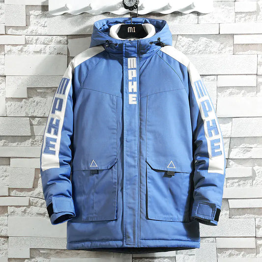 Jieren Winter Casual Color Block Hoodie Cotton Jacket