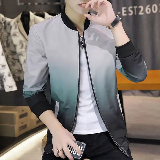 Men's Long Sleeve Zipper Contrast Coat - Casual Fashion