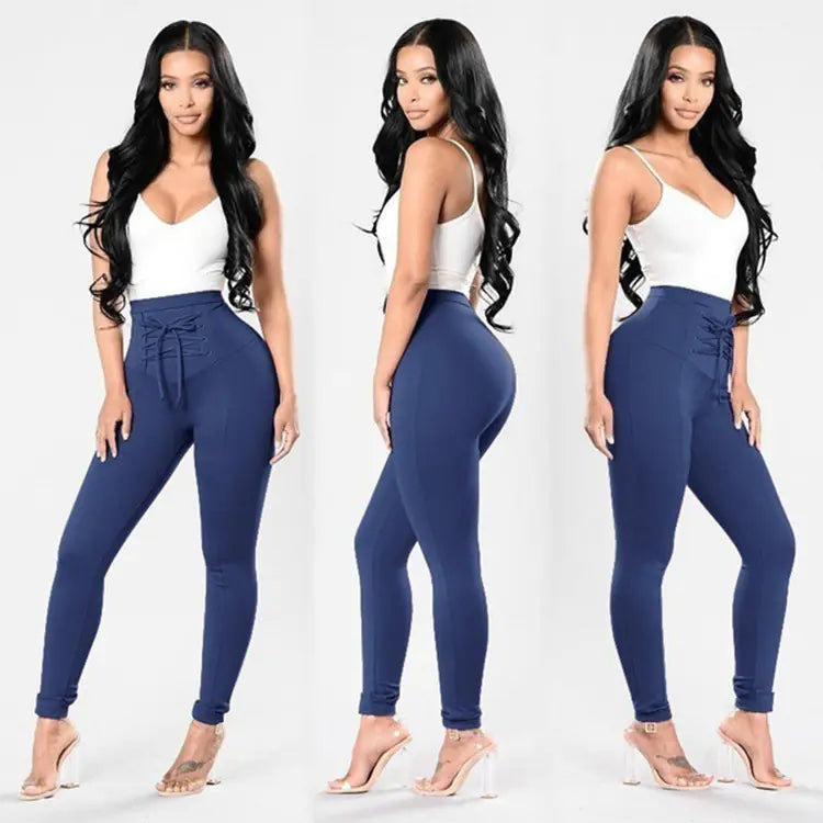 Plus Size Cotton Lace-up Pencil Pants for Women