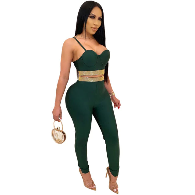 Women's Sexy Off-Shoulder Rhinestone Jumpsuit