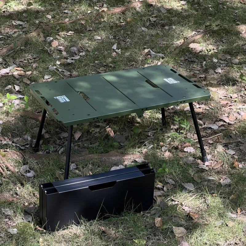 Lightweight Folding Camping Table with Side Furnace Rack Green-2
