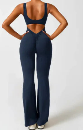 Sleeveless Flare Jumpsuit - Fitted Yoga Bodysuit (One)