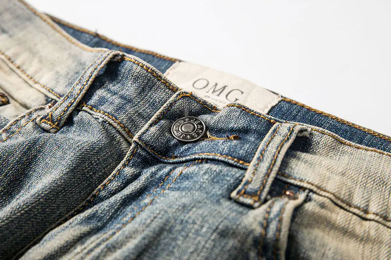 Classic Zipper Beam-Leg Jeans for Timeless Style