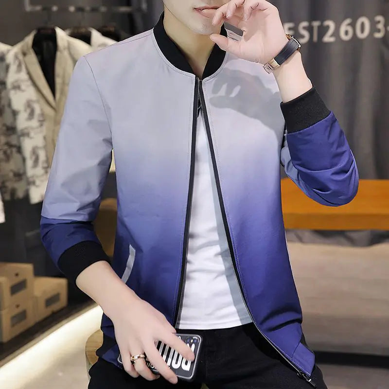 Men's Long Sleeve Zipper Contrast Coat - Casual Fashion