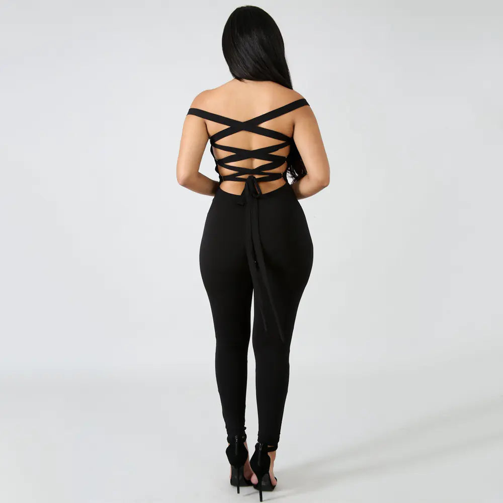 Women's Strappy Jumpsuit with Tie Detail