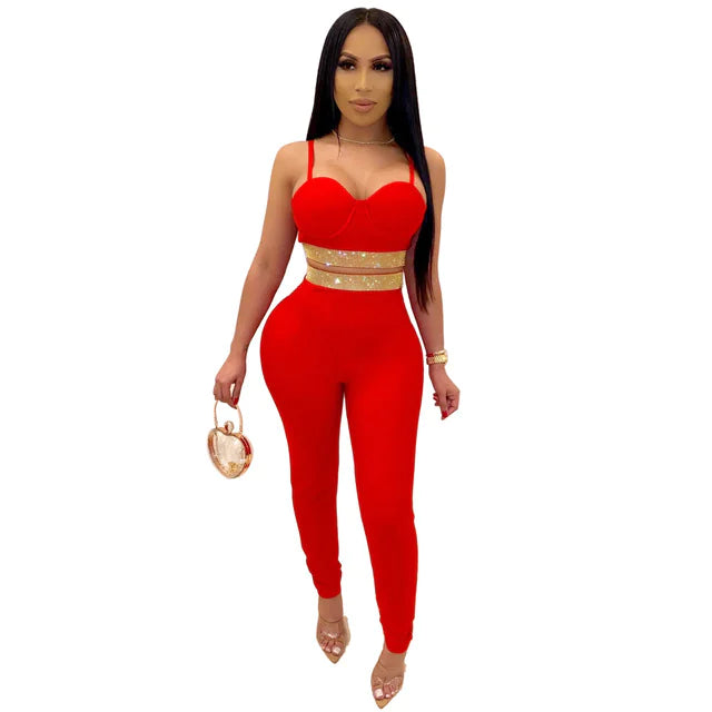 Women's Sexy Off-Shoulder Rhinestone Jumpsuit