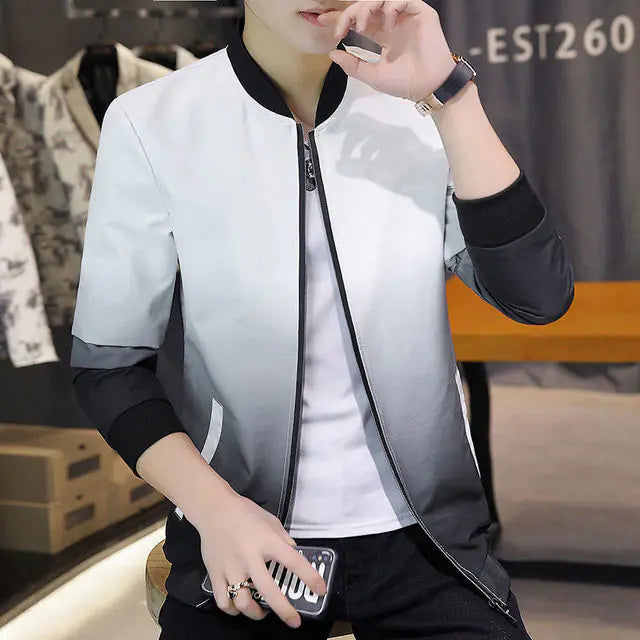 Men's Long Sleeve Zipper Contrast Coat - Casual Fashion