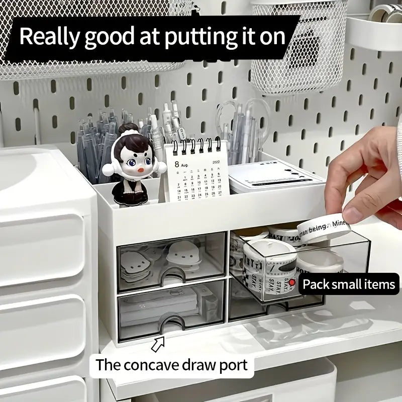 White Acrylic 4-Drawer Desktop Organizer with Open Tray Top-4