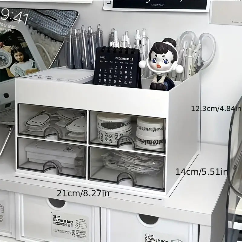 White Acrylic 4-Drawer Desktop Organizer with Open Tray Top-1
