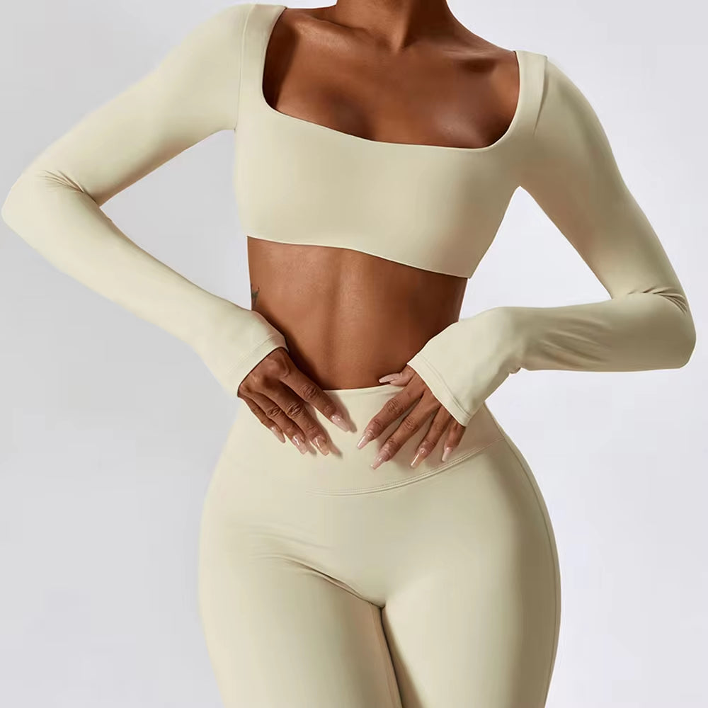 Sexy Yoga Shirts Crop Top Long Sleeves Shirts for Women Yoga Sports Fitness Gym Clothes Workout Tops Sports Shirts