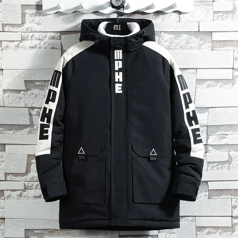 Jieren Winter Casual Color Block Hoodie Cotton Jacket