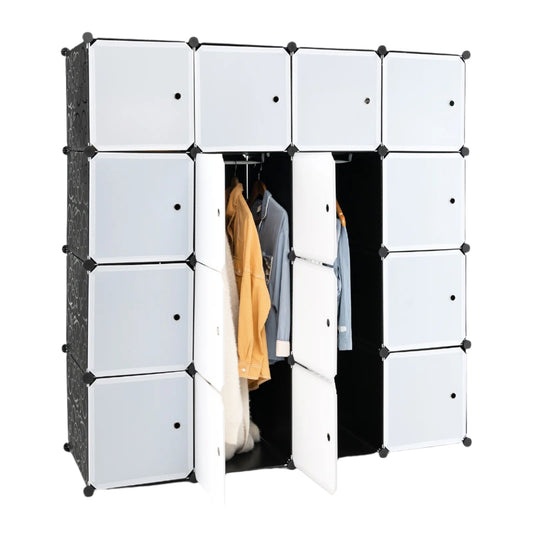 Storage Wardrobe Closet with Hanging Rods-0
