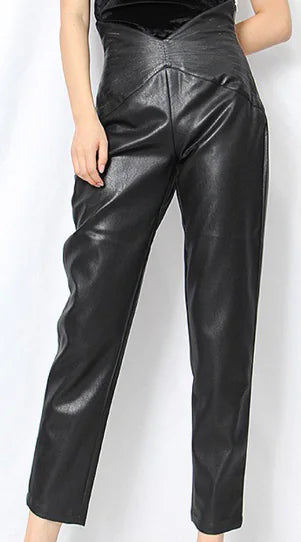 High Waist PU Leather Carrot Pants for Women