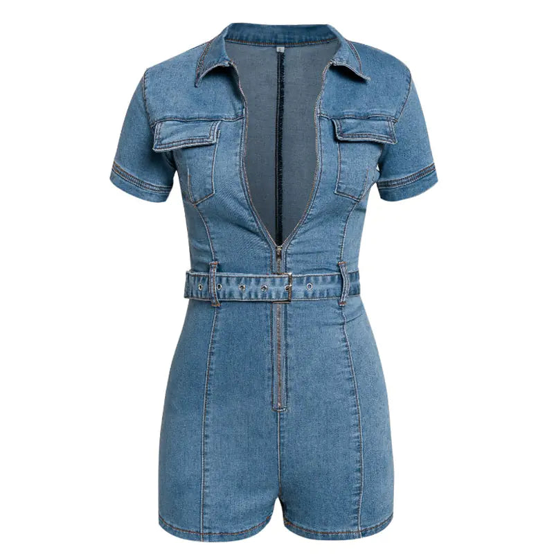 Fashionable Sexy Denim Jumpsuit with Zipper