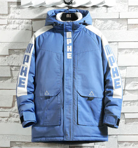 Jieren Winter Casual Color Block Hoodie Cotton Jacket
