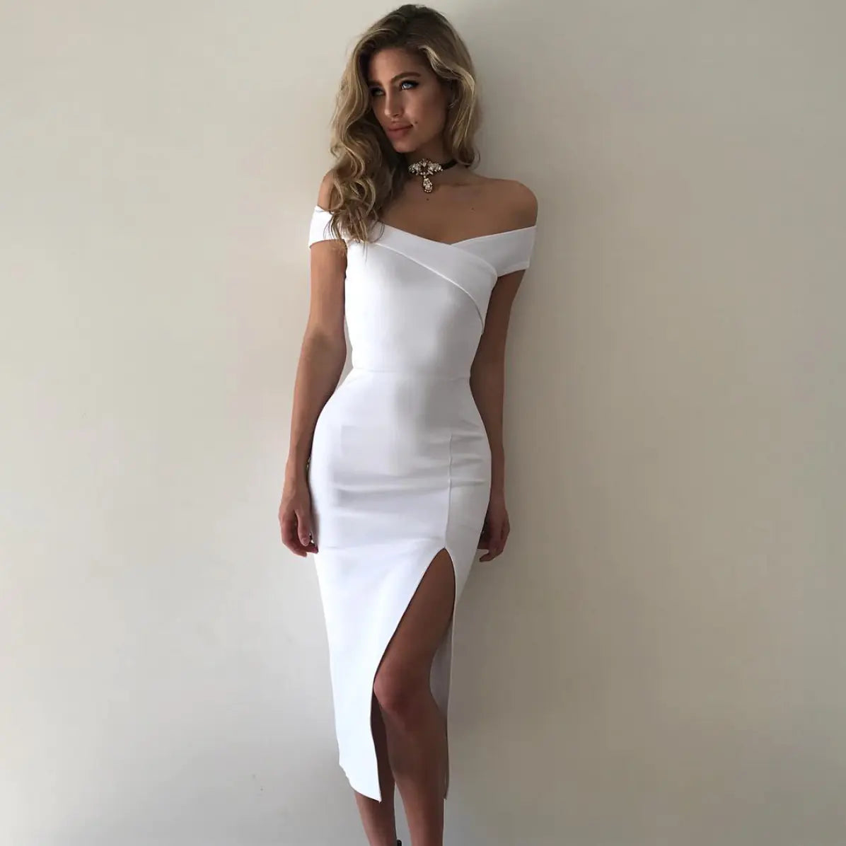 Chic Off-Shoulder Cutout Midi Dress for Women