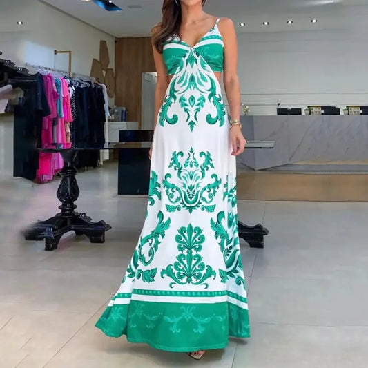 2023 Stylish Printed Backless Vacation Dress