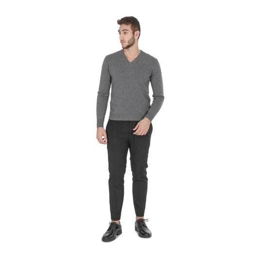 Crown of Edinburgh Cashmere - Crown of Edinburgh Cashmere Mens V Neck Sweater COE 0012 GREY
