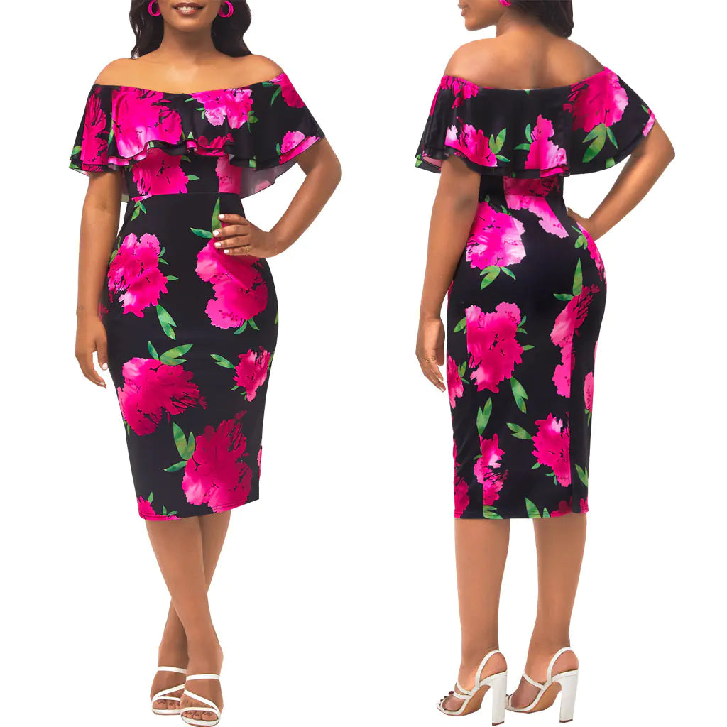 Off-Shoulder Printed Dress for Women in Trendy Style
