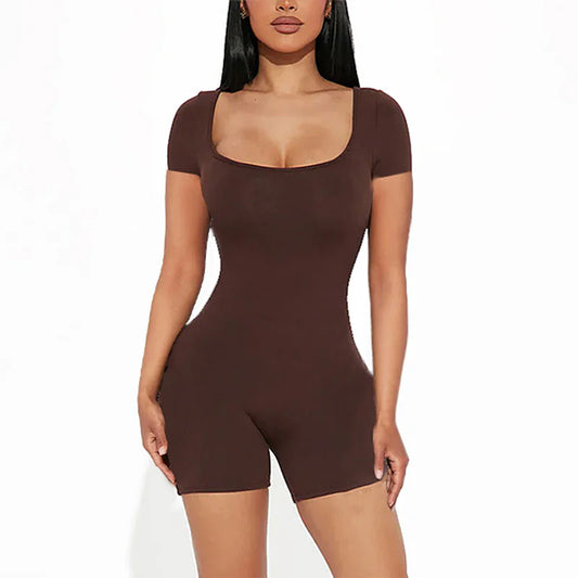 Short-sleeved Slim-fit Sheath Jumpsuit