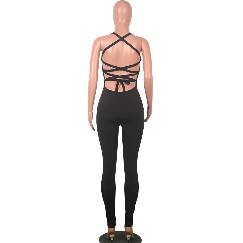 Women's Strappy Jumpsuit with Tie Detail