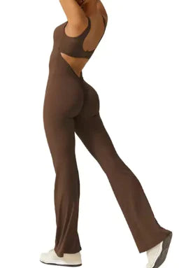 Sleeveless Flare Jumpsuit - Fitted Yoga Bodysuit (One)