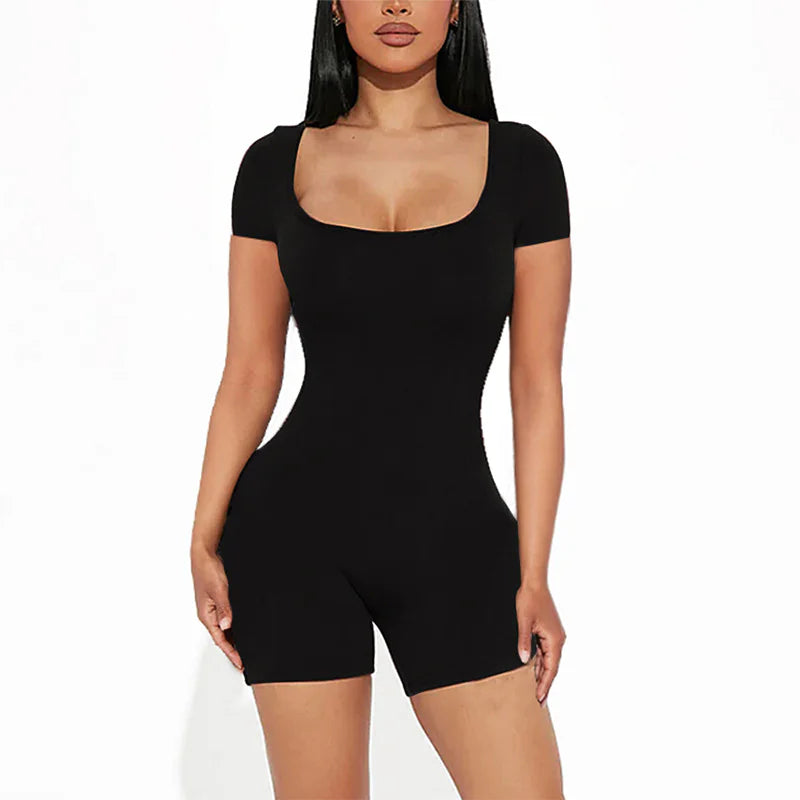 Short-sleeved Slim-fit Sheath Jumpsuit