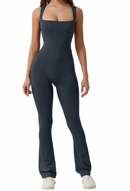 Sleeveless Flare Jumpsuit - Fitted Yoga Bodysuit (One)