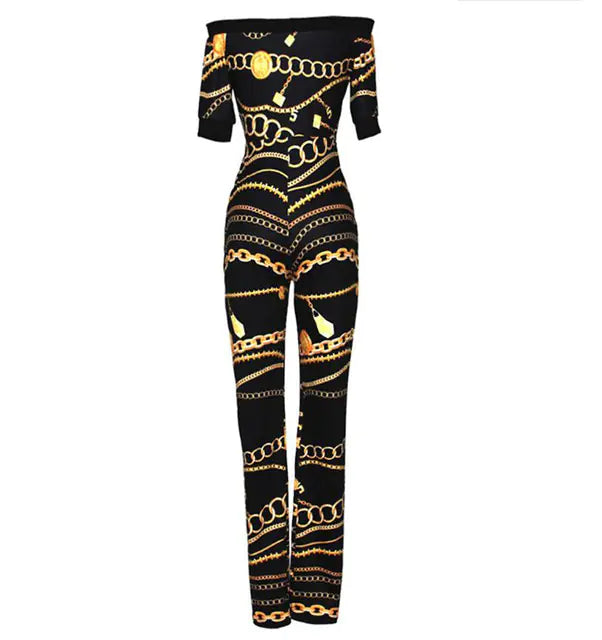 Spring Summer Sexy Jumpsuits with Chain Print S-XL