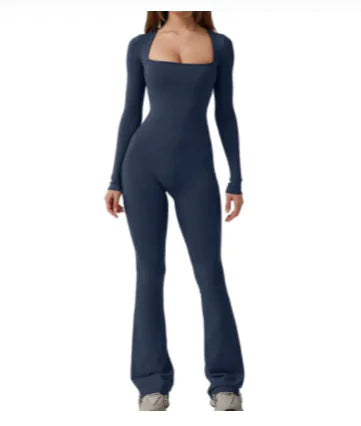 Sleeveless Flare Jumpsuit - Fitted Yoga Bodysuit (One)