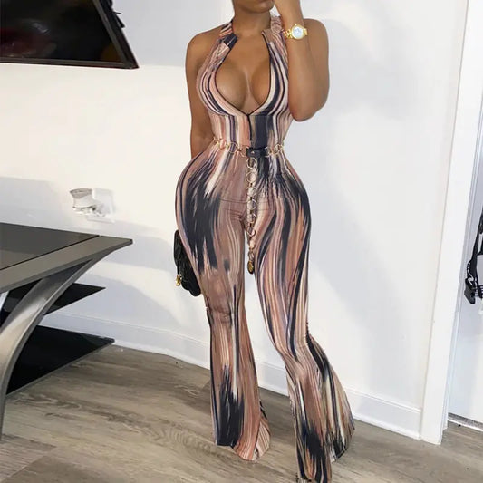 Fashionable Printed Jumpsuit with Halter Neck