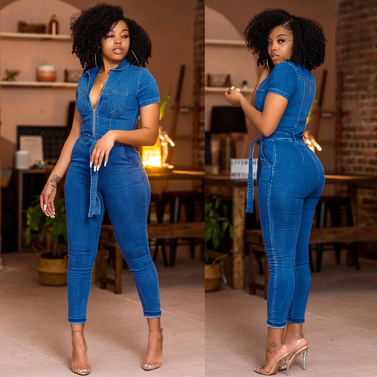 Fashionable Washed Sleeveless Denim Jumpsuit