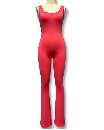 Sleeveless Flare Jumpsuit - Fitted Yoga Bodysuit (One)