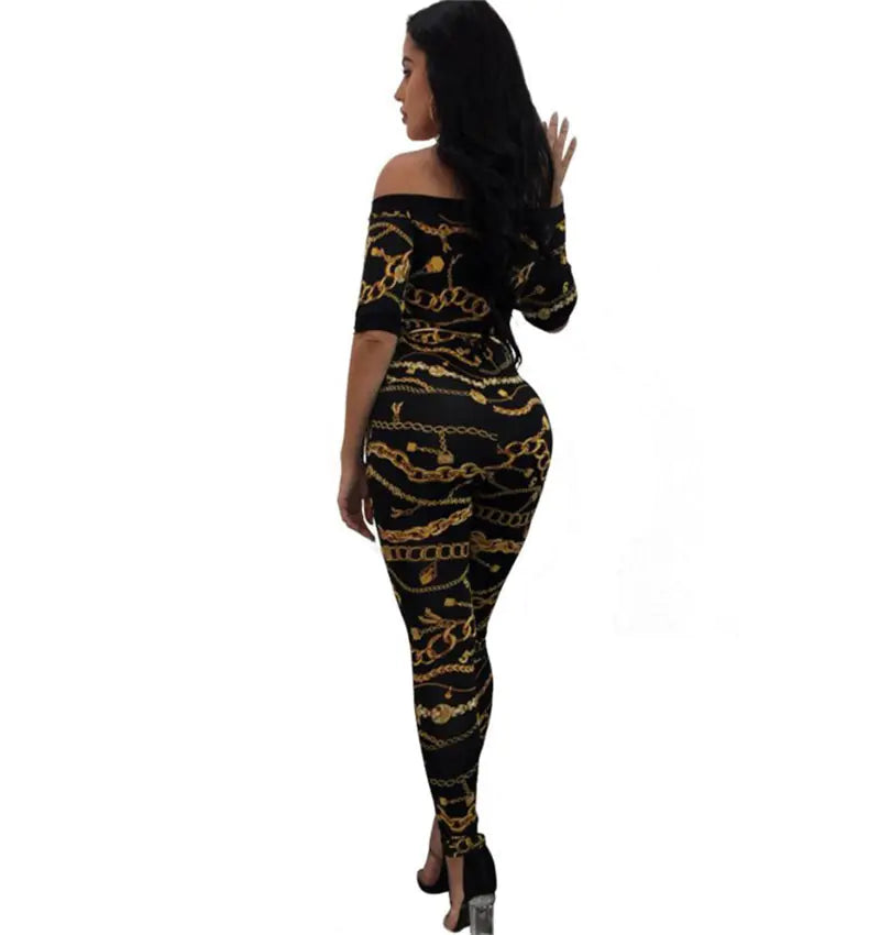 Spring Summer Sexy Jumpsuits with Chain Print S-XL