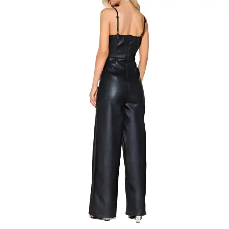 Women’s Black Full-Length Leather Jumpsuit-1