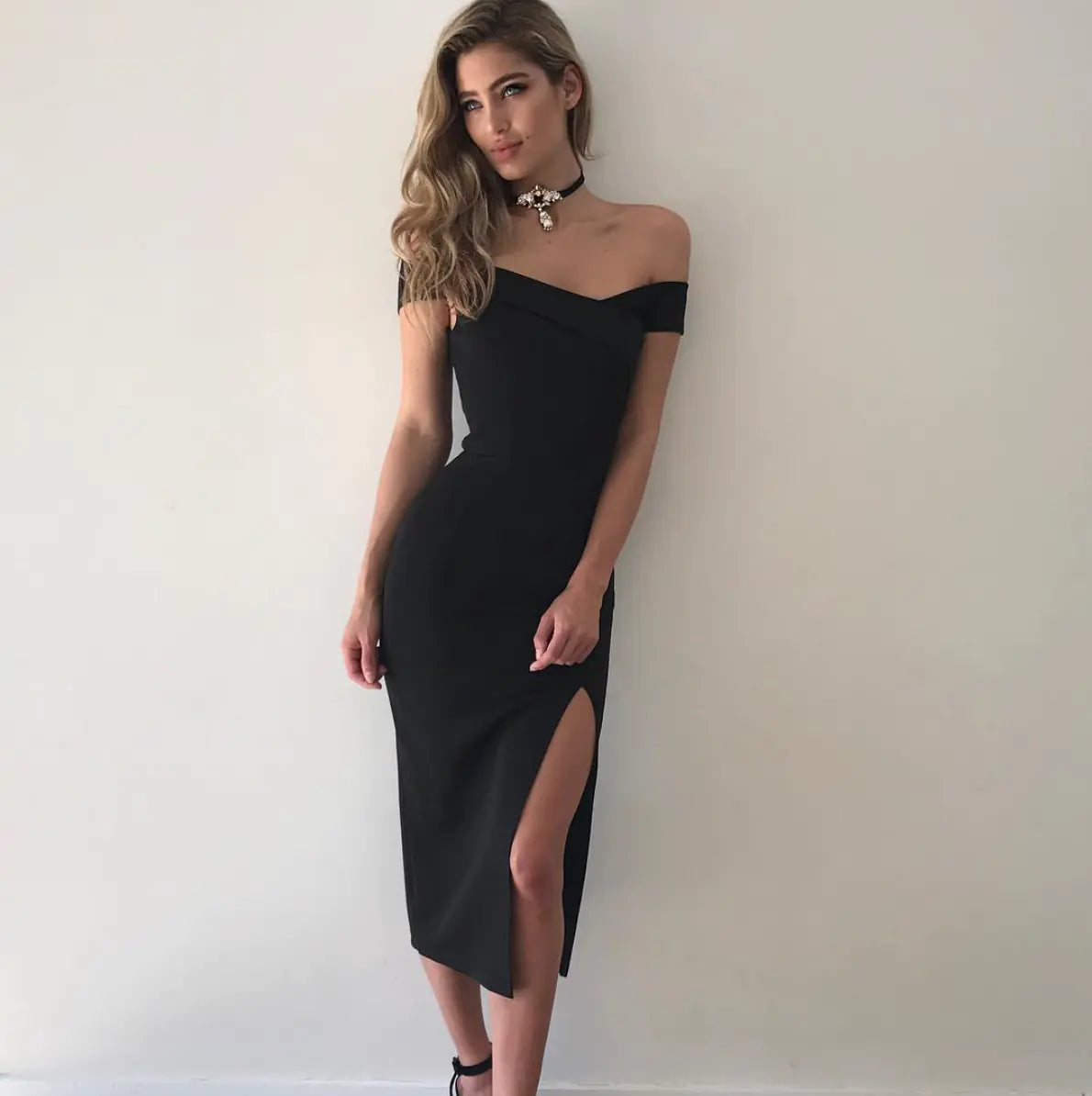 Chic Off-Shoulder Cutout Midi Dress for Women