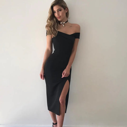 Chic Off-Shoulder Cutout Midi Dress for Women
